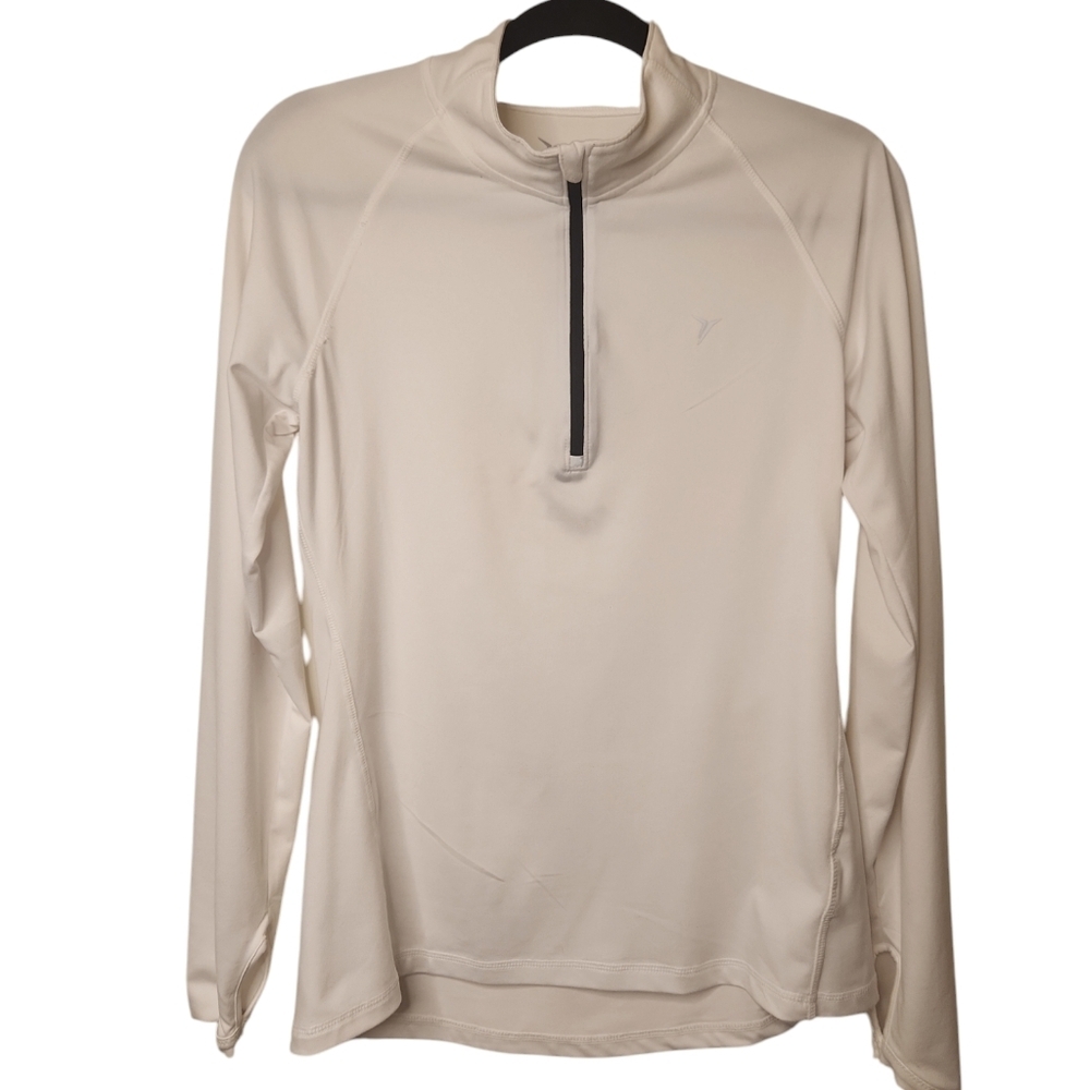 Old Navy Women's White Semi-Fitted Quarter Zip  Active Wear Shirt Size S